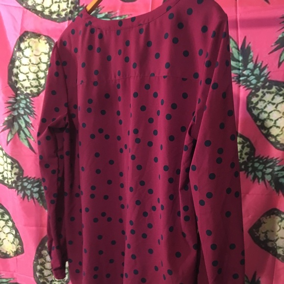 Merona Size L Blouse Maroon Navy Blue Buttons - Picture 6 of 7